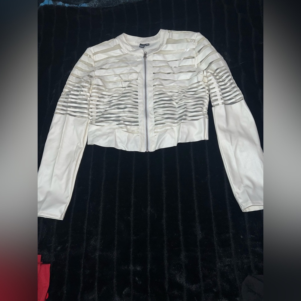 Windsor White Leather Jacket with Striped Detail
